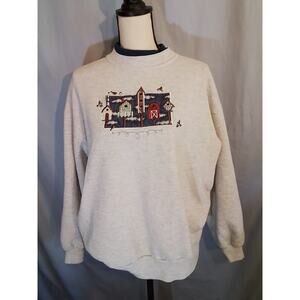 Vintage Top Stitch Birds and Birdhouses Pullover Sweatshirt